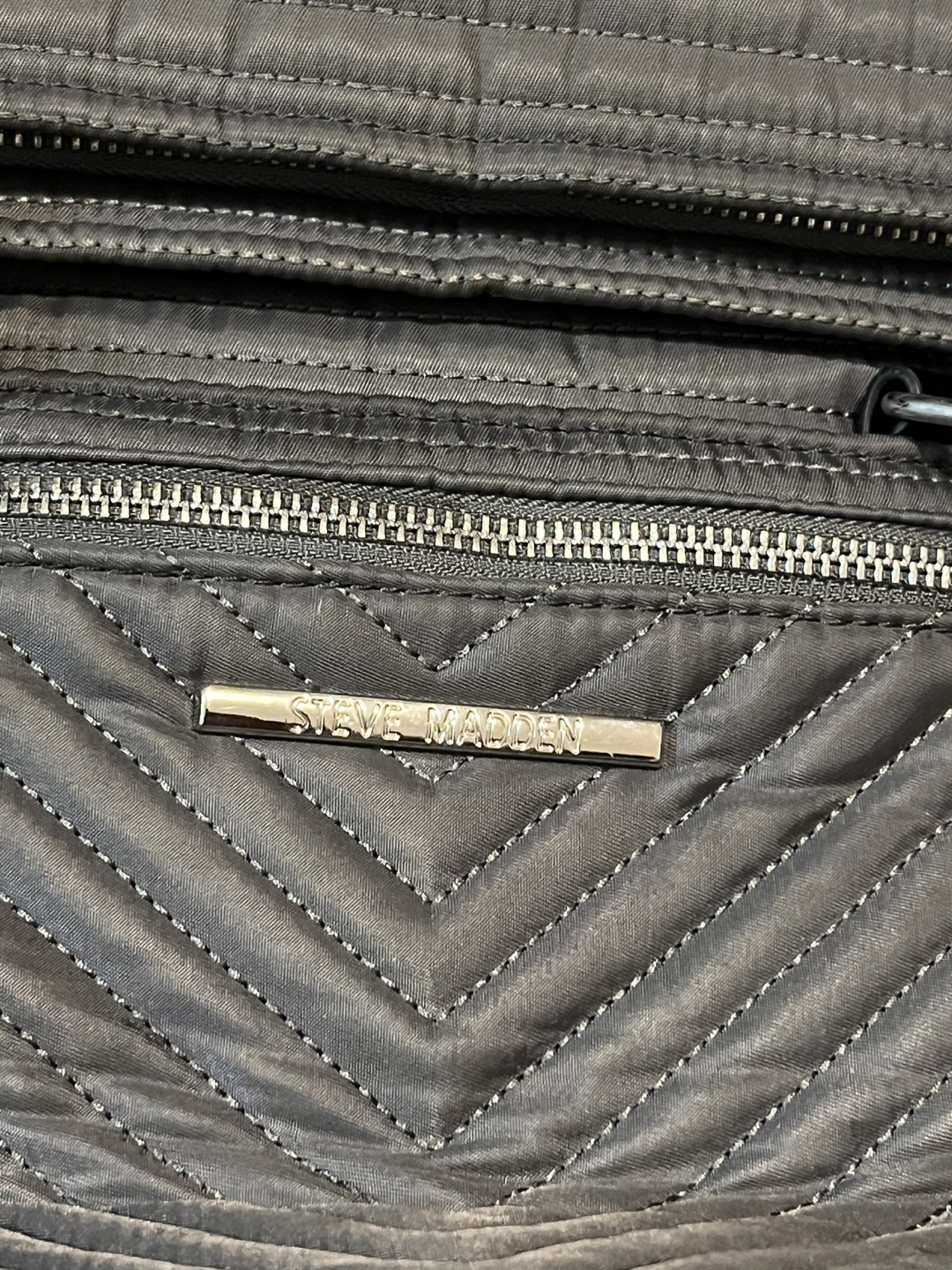 Steve Madden Quilted Nylon Backpack Tote Bag, Gray and Black - photo 5