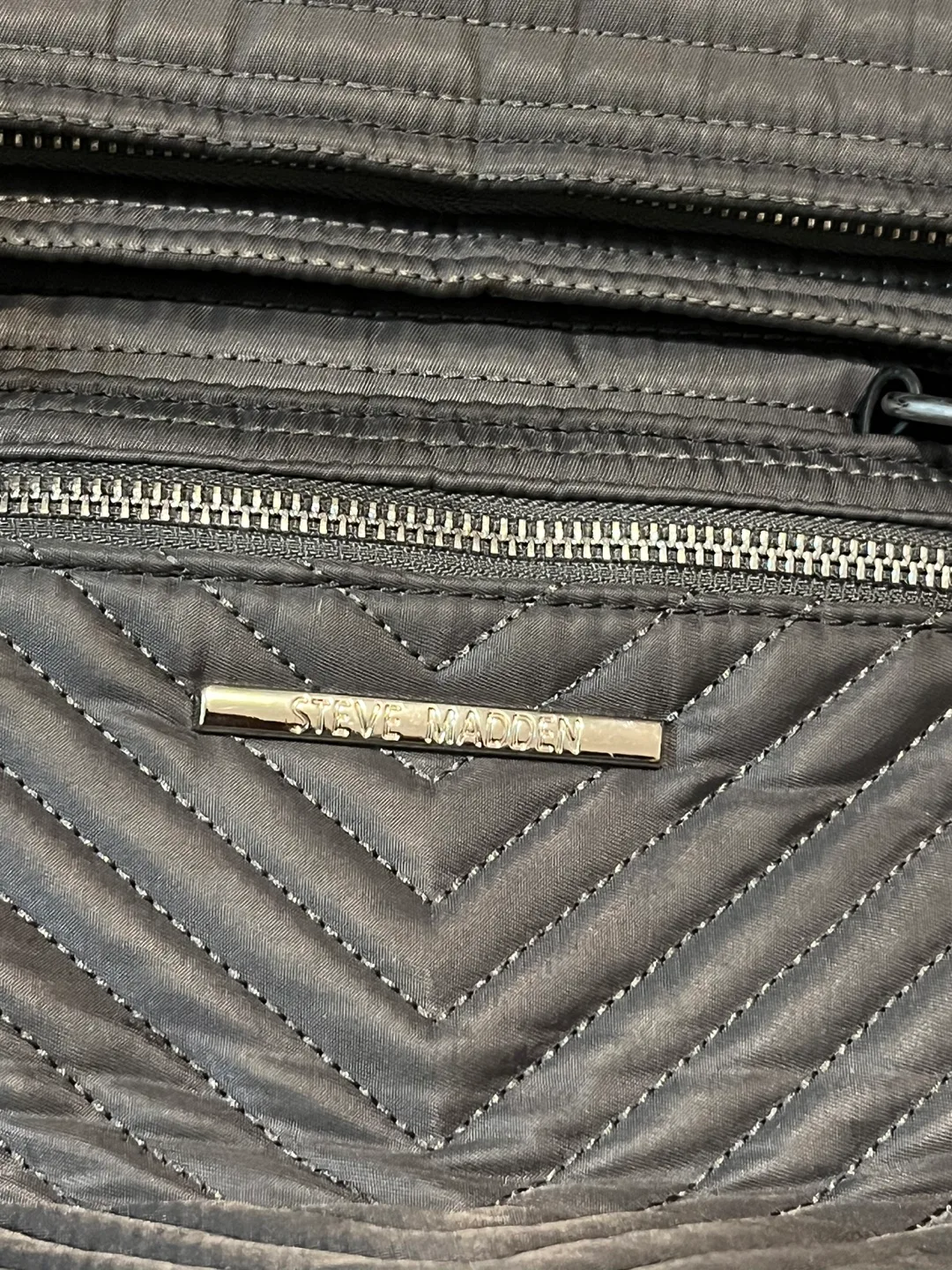 Steve Madden Quilted Nylon Backpack Tote Bag, Gray and Black image indicator(5)