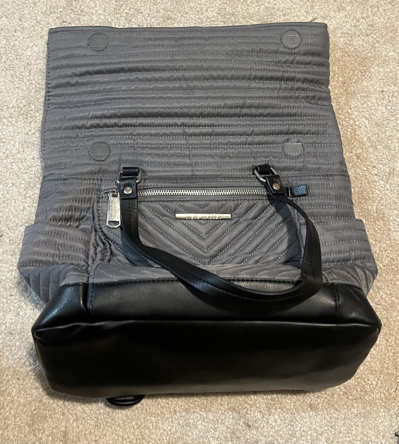 Steve Madden Quilted Nylon Backpack Tote Bag, Gray and Black - photo 4