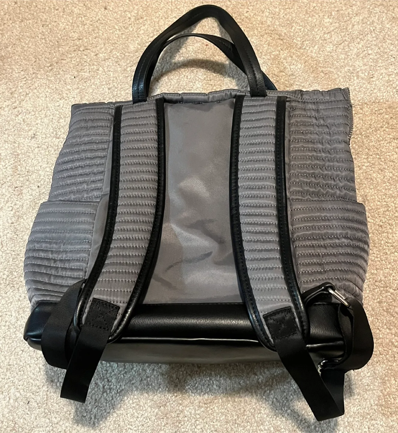 Steve Madden Quilted Nylon Backpack Tote Bag, Gray and Black image indicator(2)