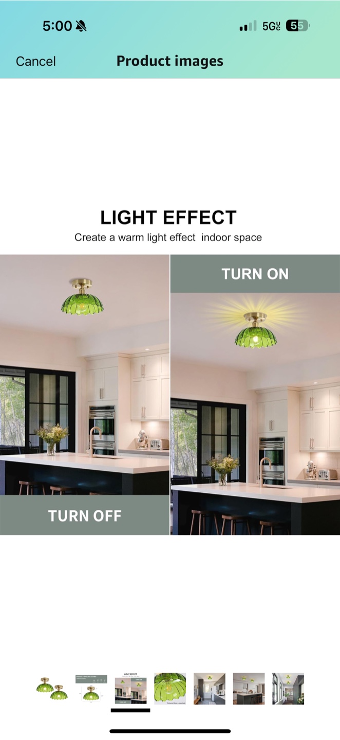 NEW Green Glass Ceiling Light Fixture - photo 3