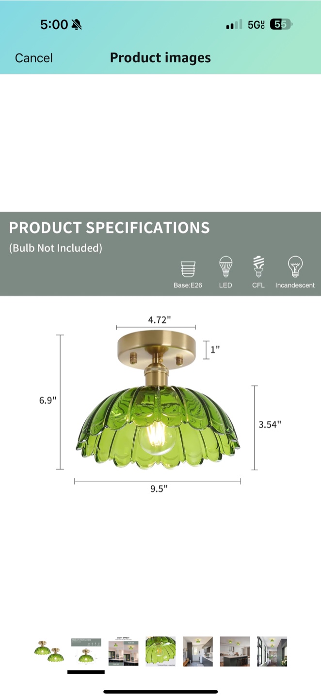 NEW Green Glass Ceiling Light Fixture - photo 2