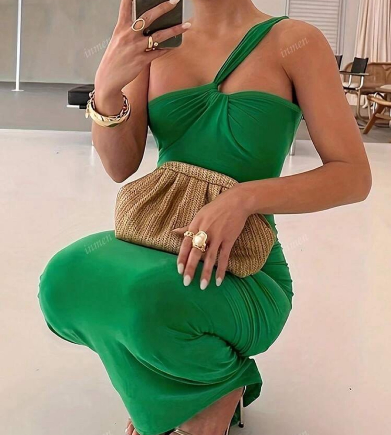 Green One-Shoulder Dress
