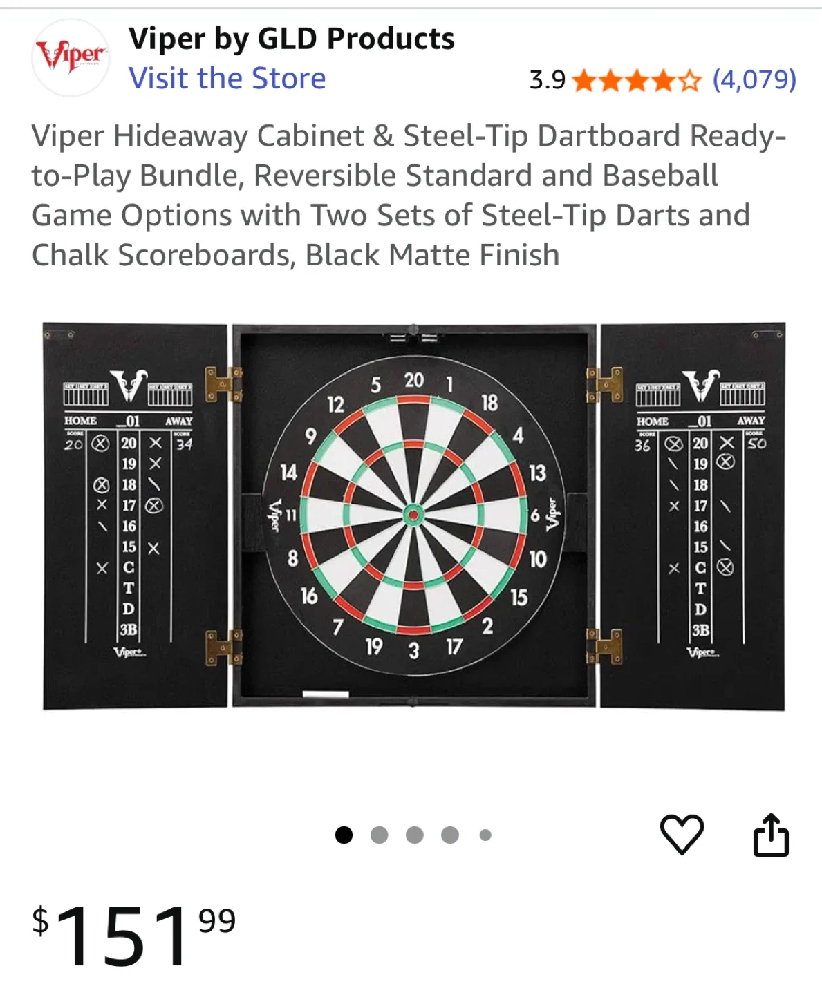 Viper Hideaway Dartboard Cabinet with Steel-Tip Darts thumbnail