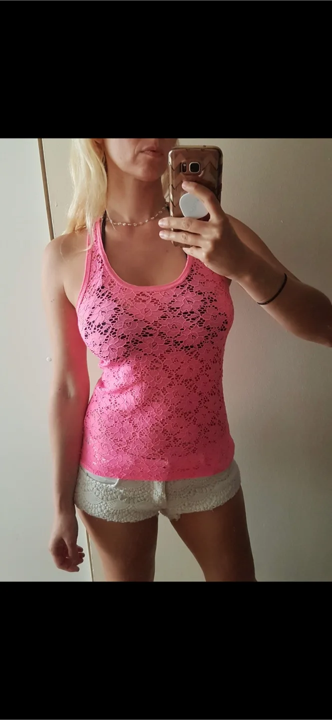 Retro Vintage 🌺inspired neon pink lacy top thumbnail