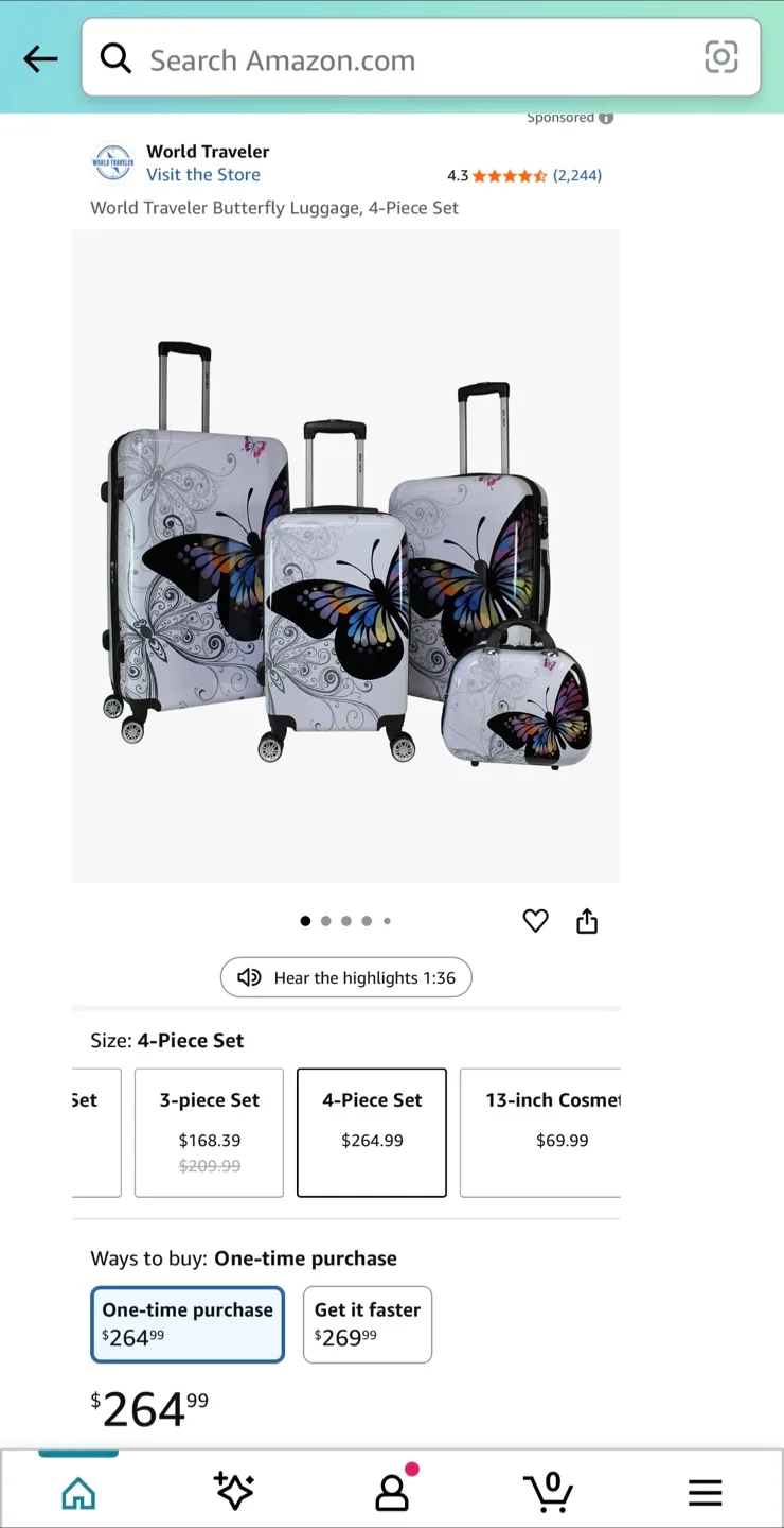 Brand New World Traveler Butterfly 3-Piece Luggage Set image indicator(2)