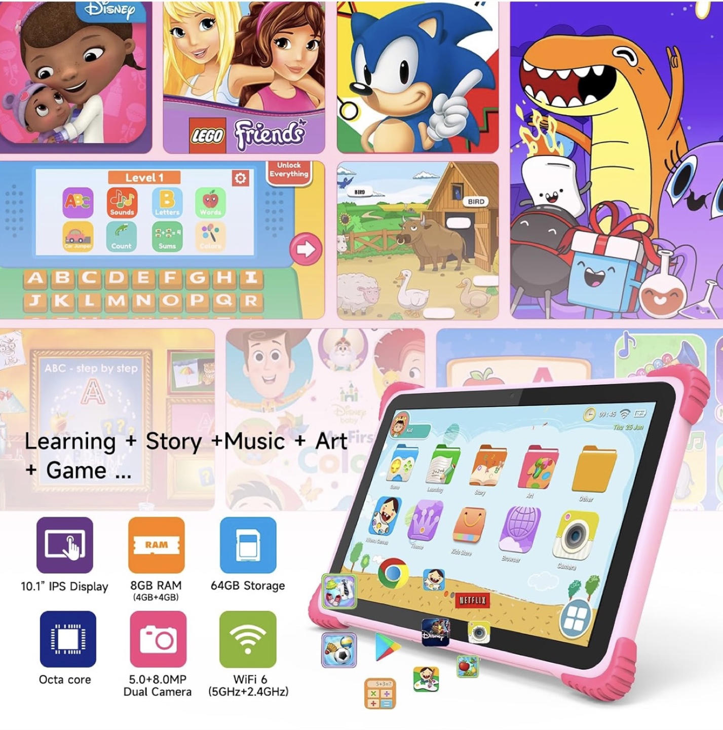 NEW Pink Kids Tablet - 10.1" IPS Display, 8GB RAM, 64GB - photo 2
