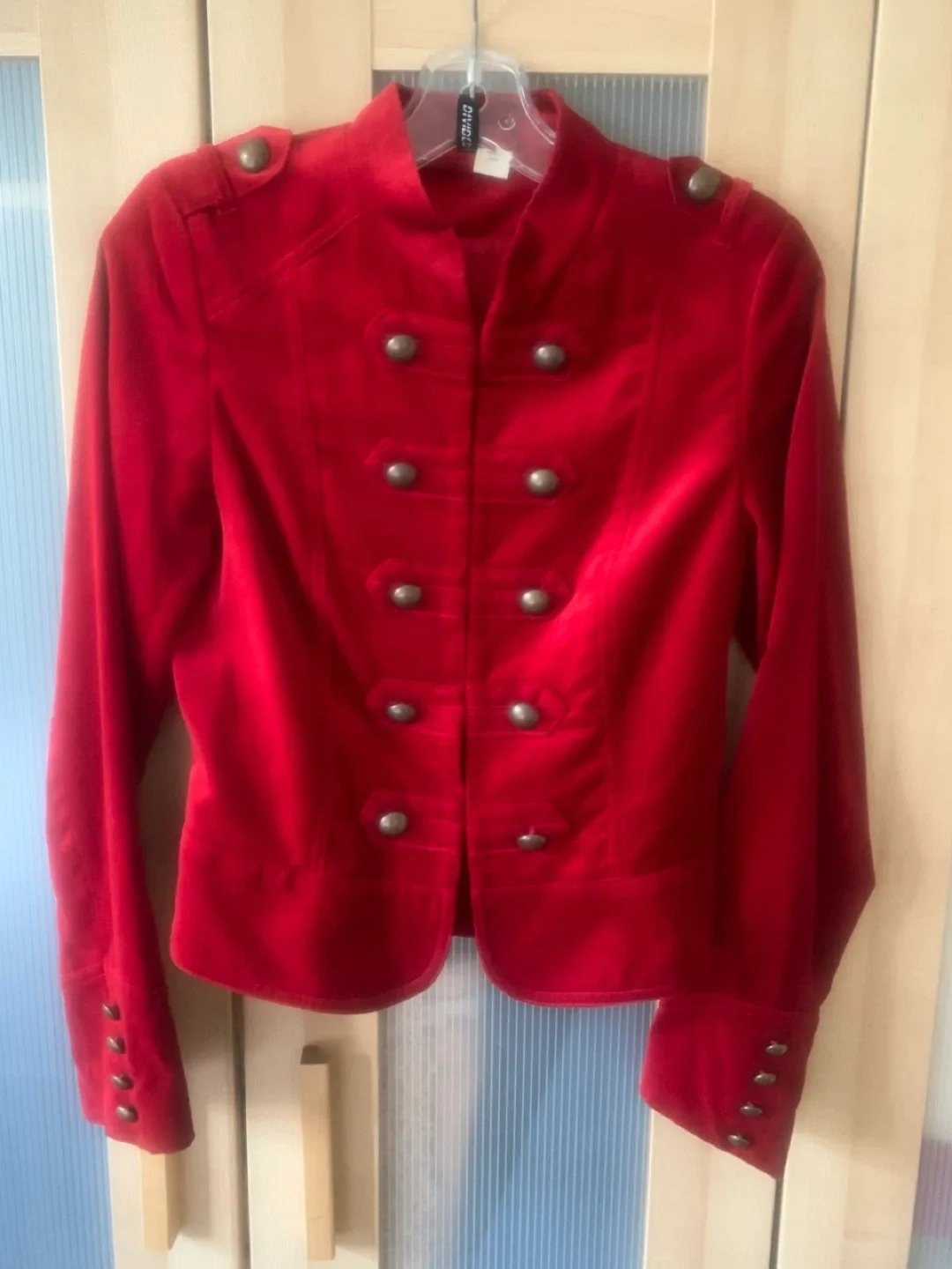 H&M Red Velvet Military Style Jacket thumbnail