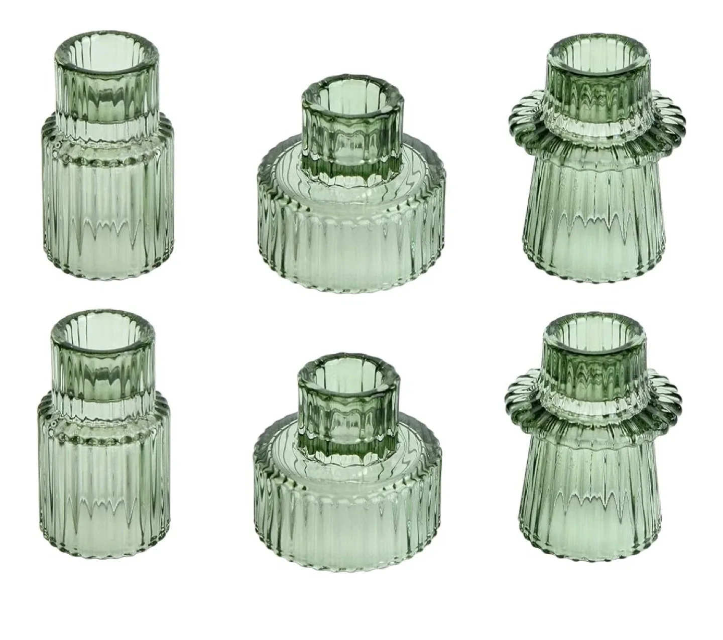 Green Glass Candlestick Holders (Set of 5) 🥕 thumbnail