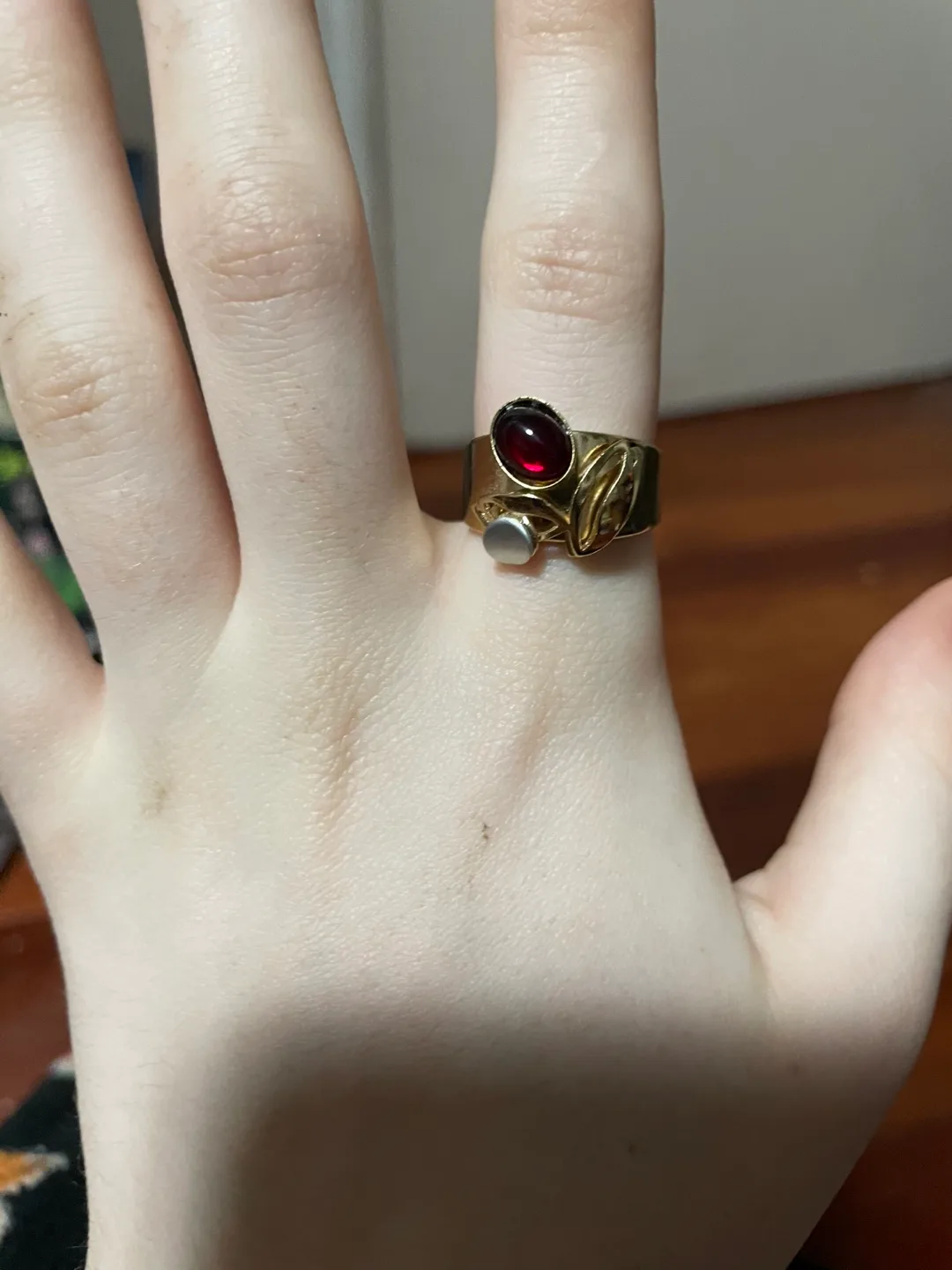 Gold Ring with Red and White Stones thumbnail
