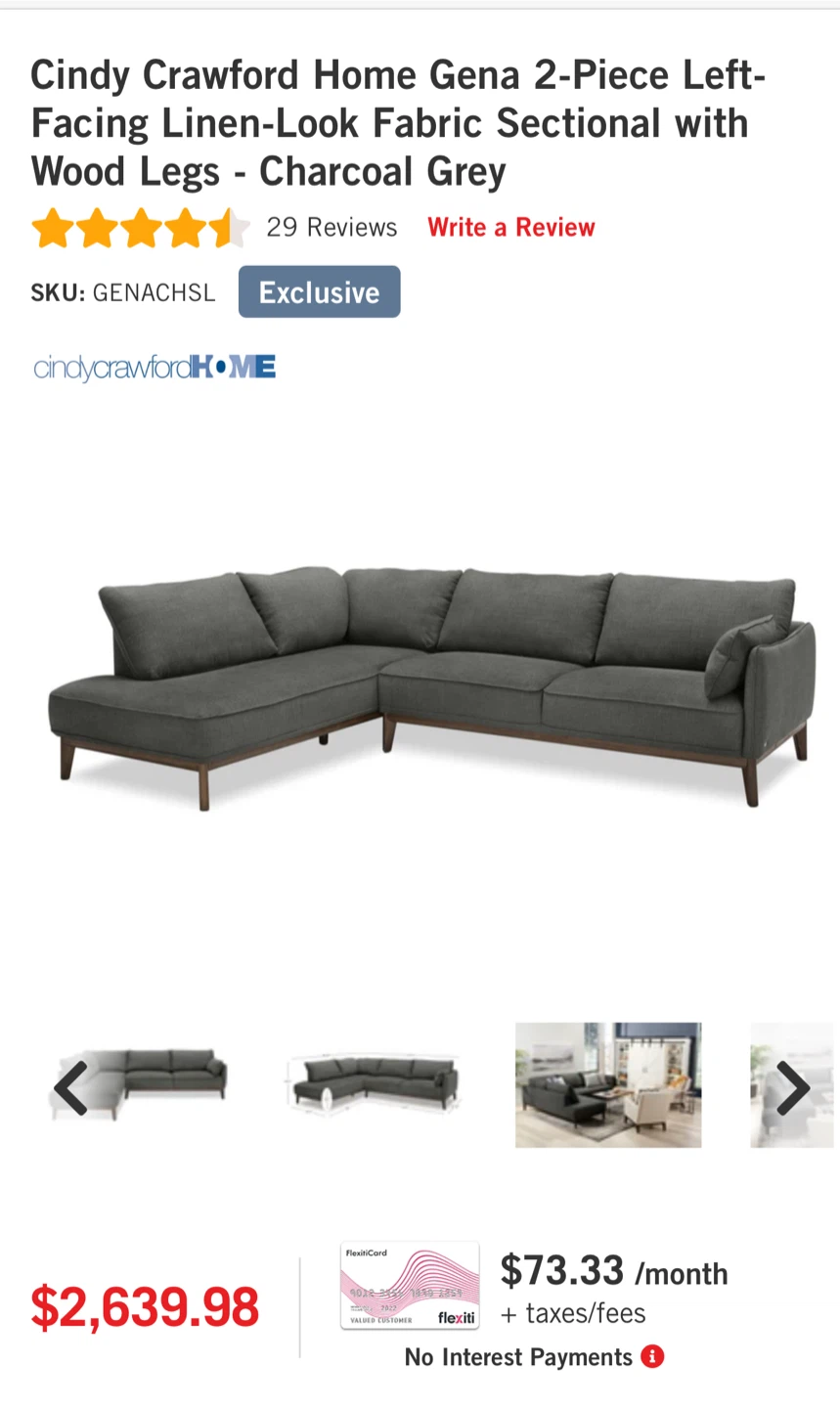 Cindy Crawford Home Gena 2-Piece Sectional - Charcoal Grey - photo 3