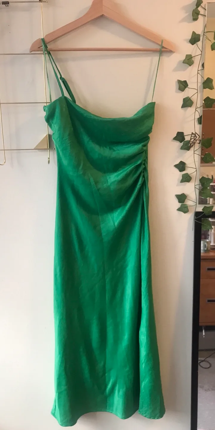 Green satin dress thumbnail