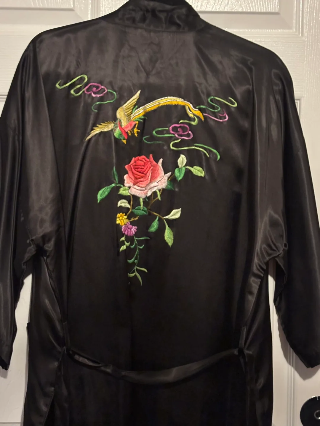 Black Silk Pajama Set with Embroidered Details image indicator(2)