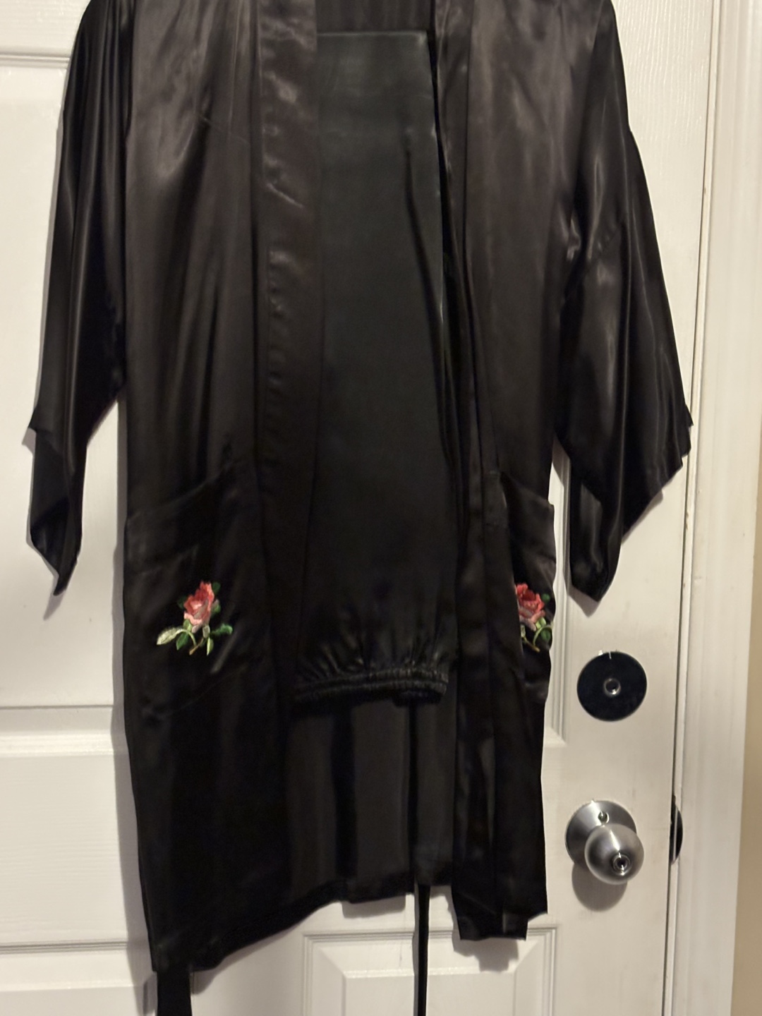 Black Silk Pajama Set with Embroidered Details