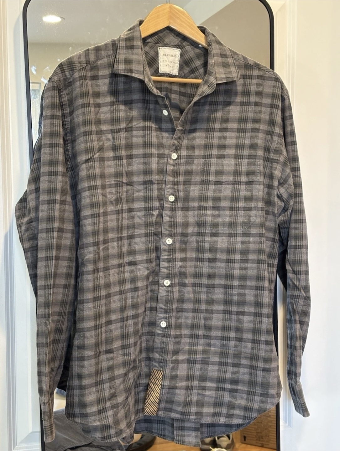 Billy Reid Men's Shirt XXL 2XL Plaid Flannel Shirt Gray