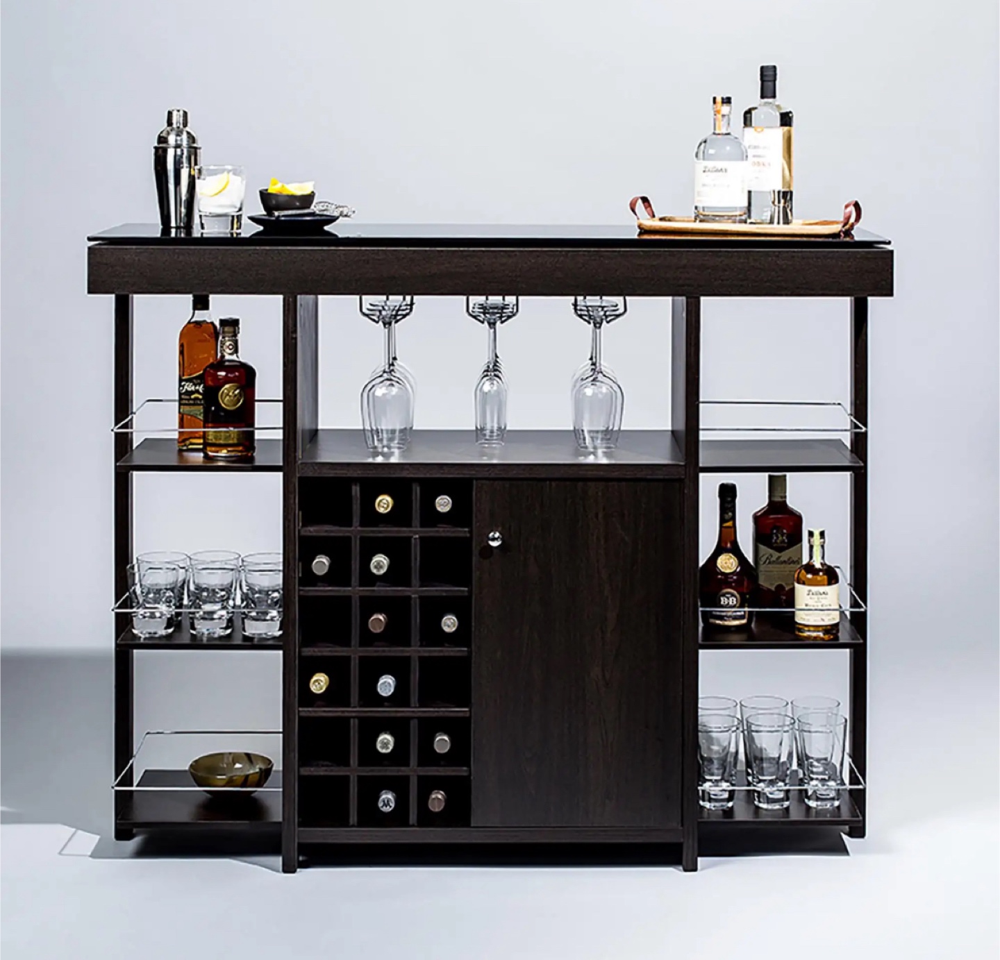 Contemporary Dark Brown Bar Cabinet