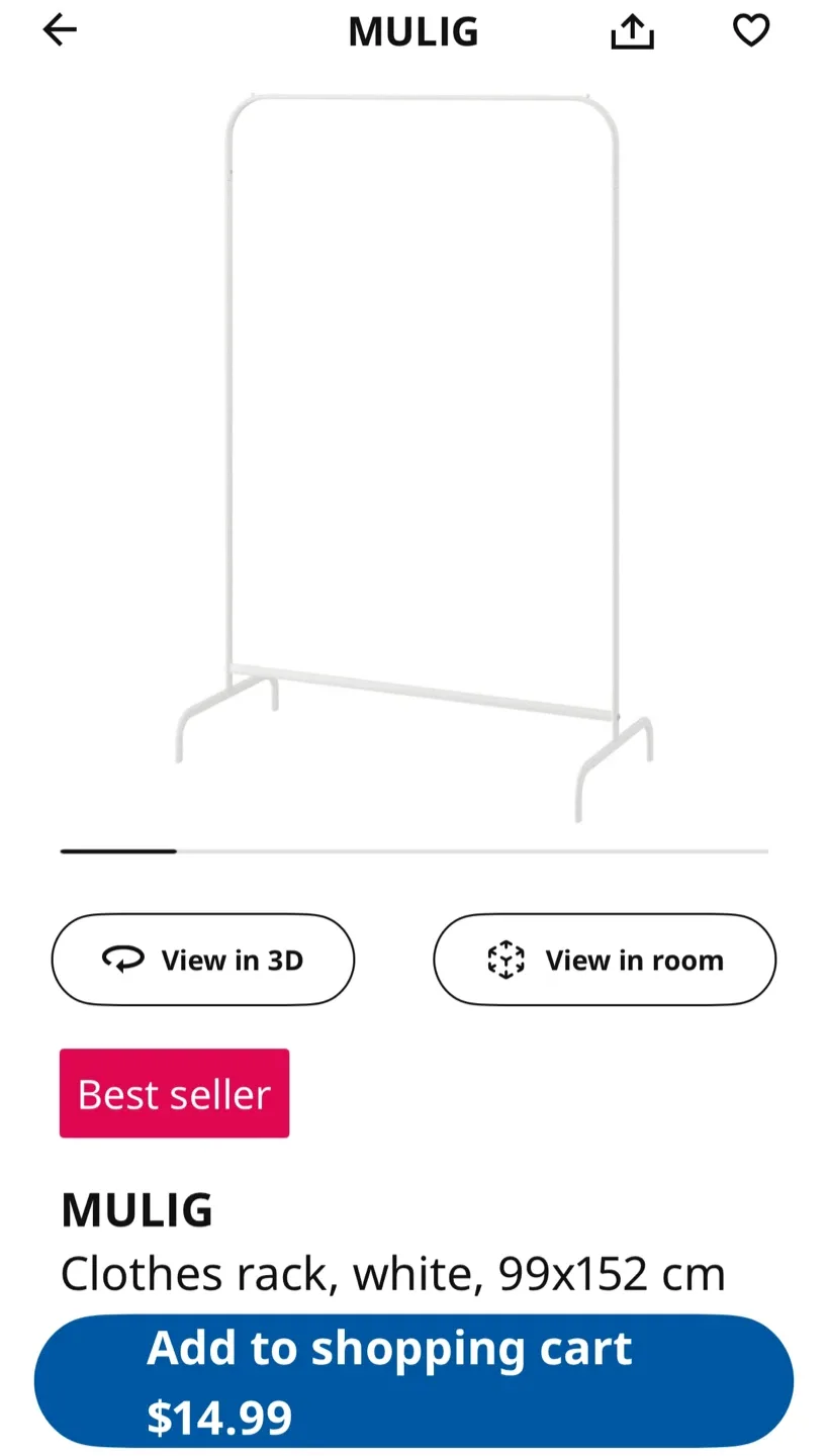 IKEA MULIG Clothes Rack - White, 99x152 cm thumbnail