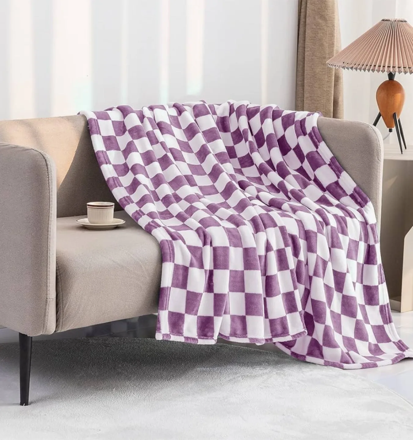 Checkerboard Fleece Throw Blanket - Purple & White image indicator(3)