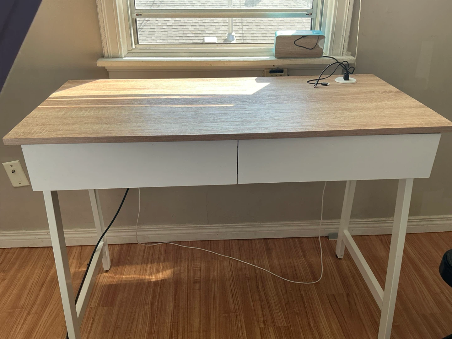 Wood and White Desk with Drawers