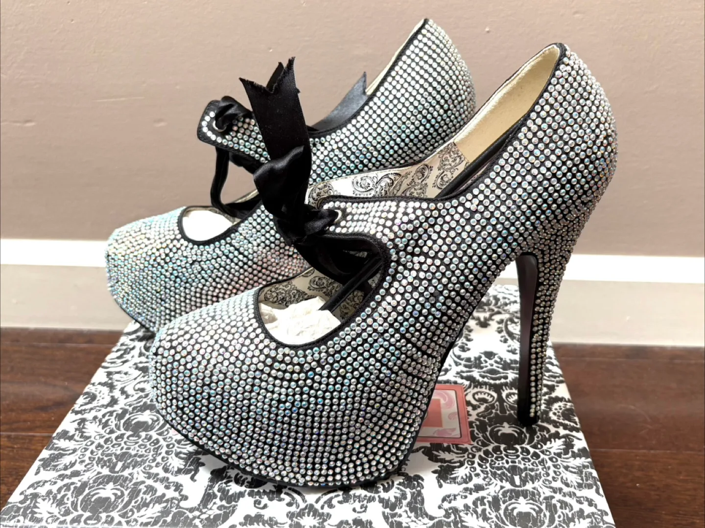 Bordello Crystal Heels with Bow Accent image indicator(3)