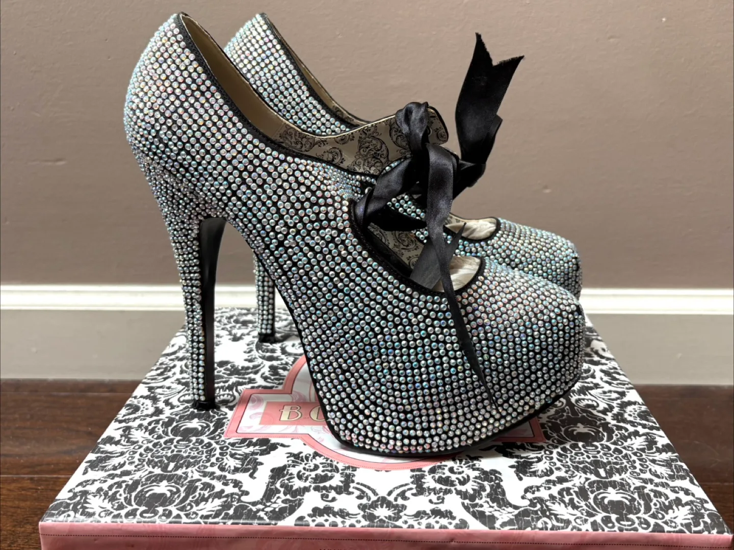 Bordello Crystal Heels with Bow Accent image indicator(6)