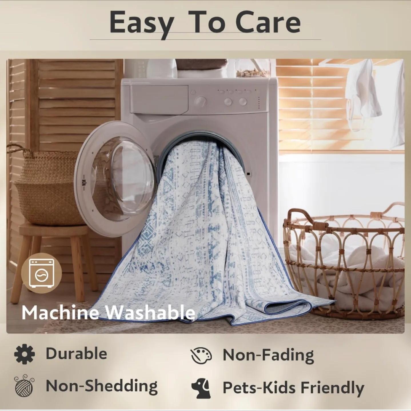 Blue Area Rug 8x10 ft - Machine Washable image indicator(3)