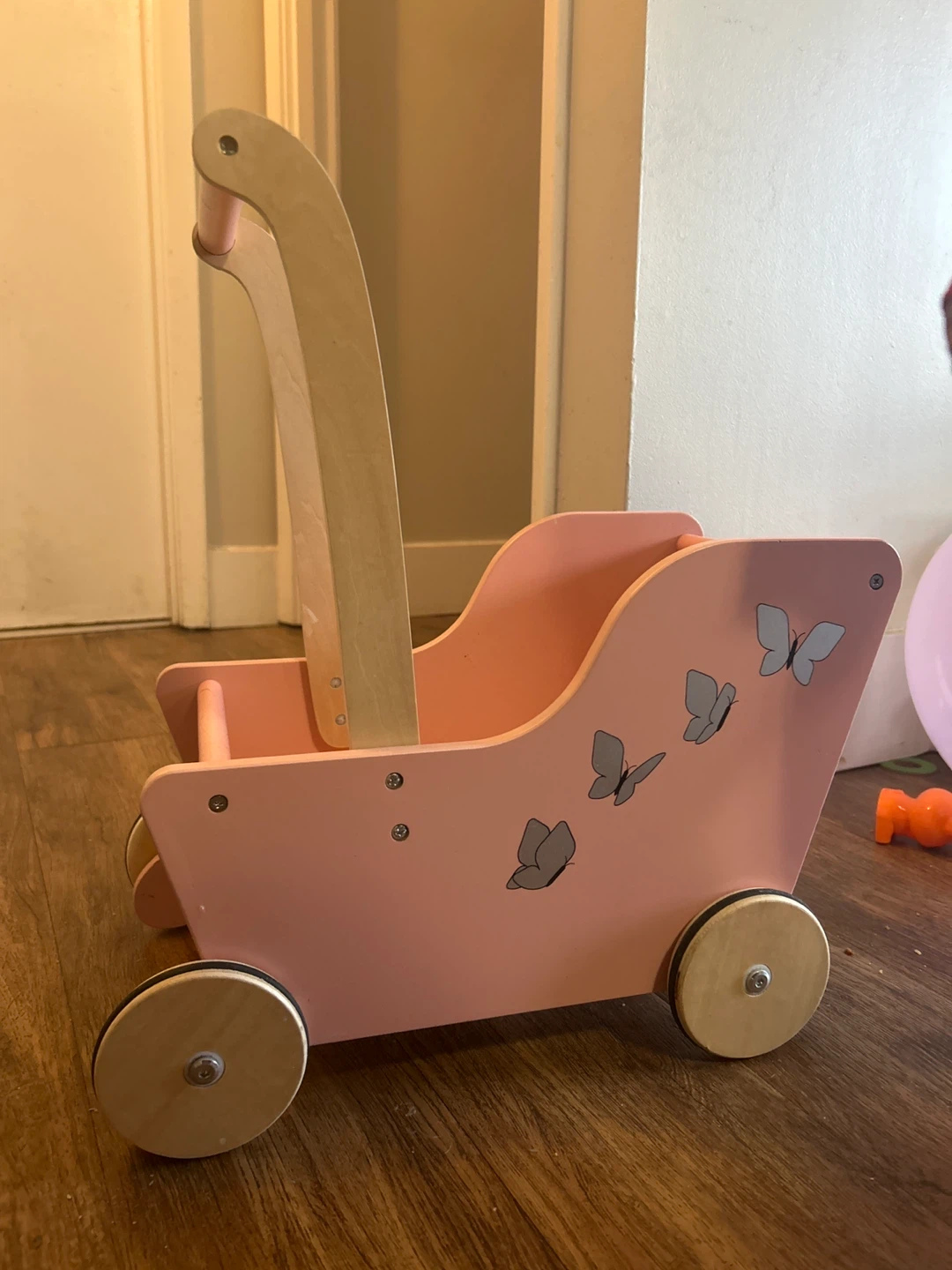 Pink Wooden Baby Walker with Butterflies #Cleanout