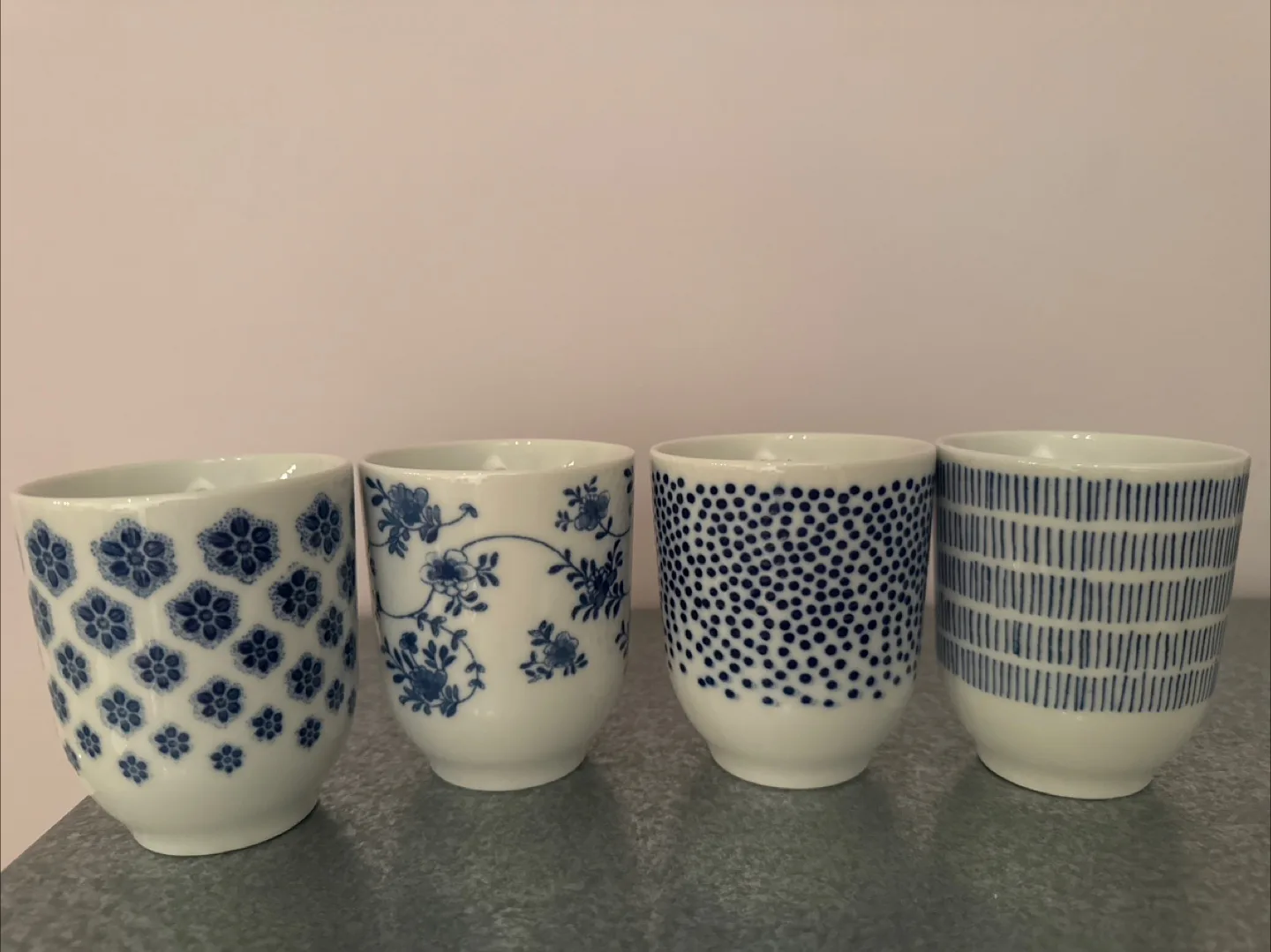 IKEA White & Blue Patterned Mugs (Set of 4) thumbnail