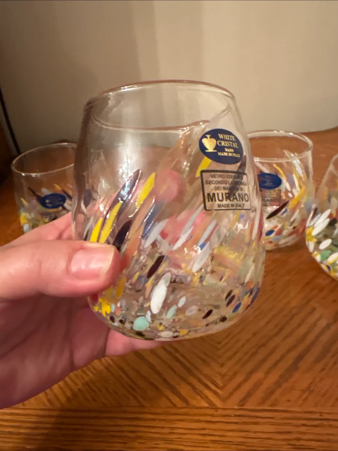 Murano White Cristal Hand Made in Italy Glasses (Set of 4) image indicator(5)