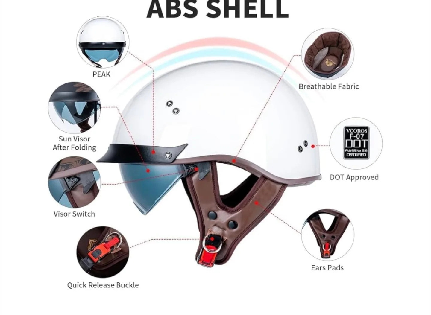 VCOROS F-07 DOT Certified Helmet - White thumbnail