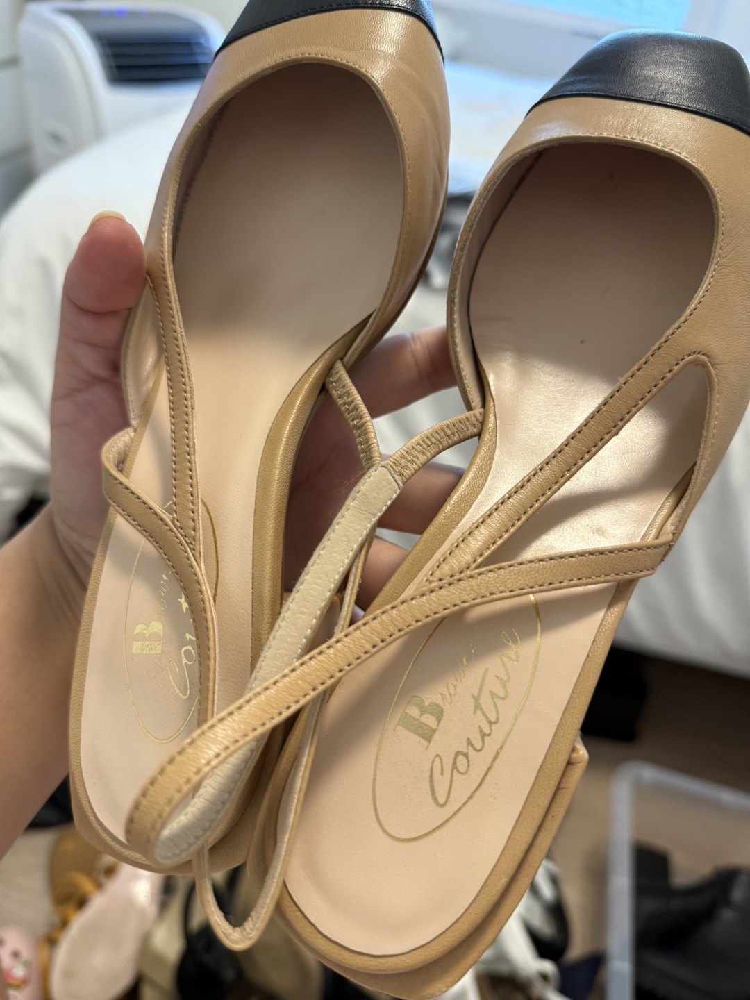 Browns Couture Beige & Black Slingback Heels - photo 2