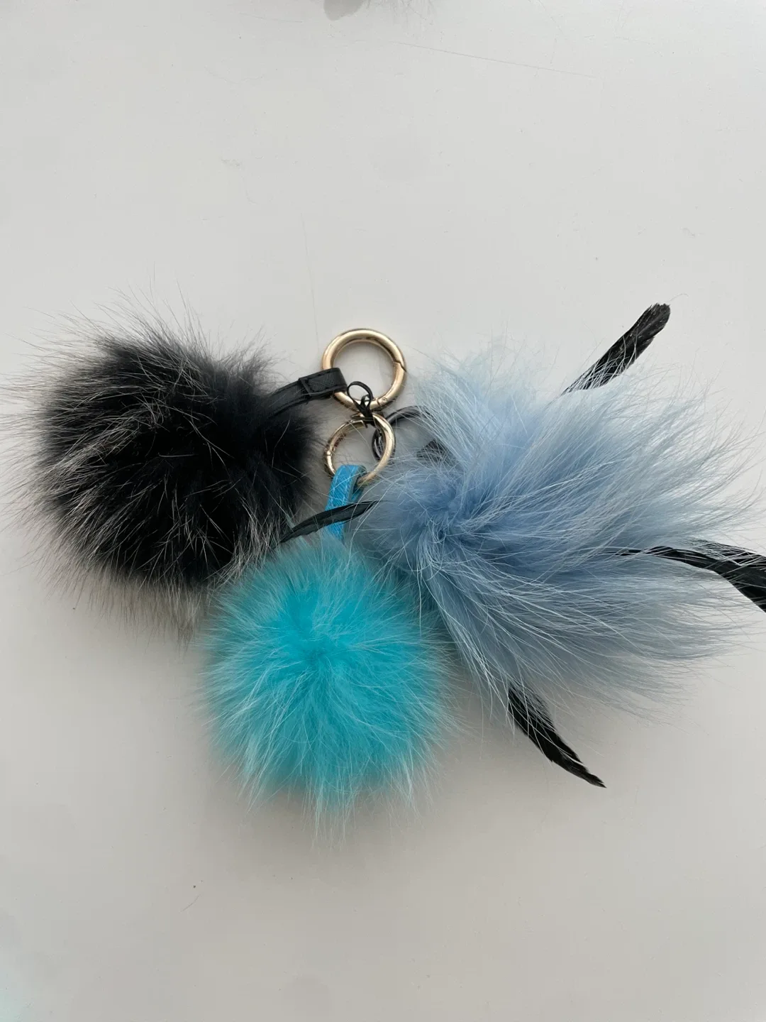 Fur Pom Pom Keychain - Black, Blue thumbnail