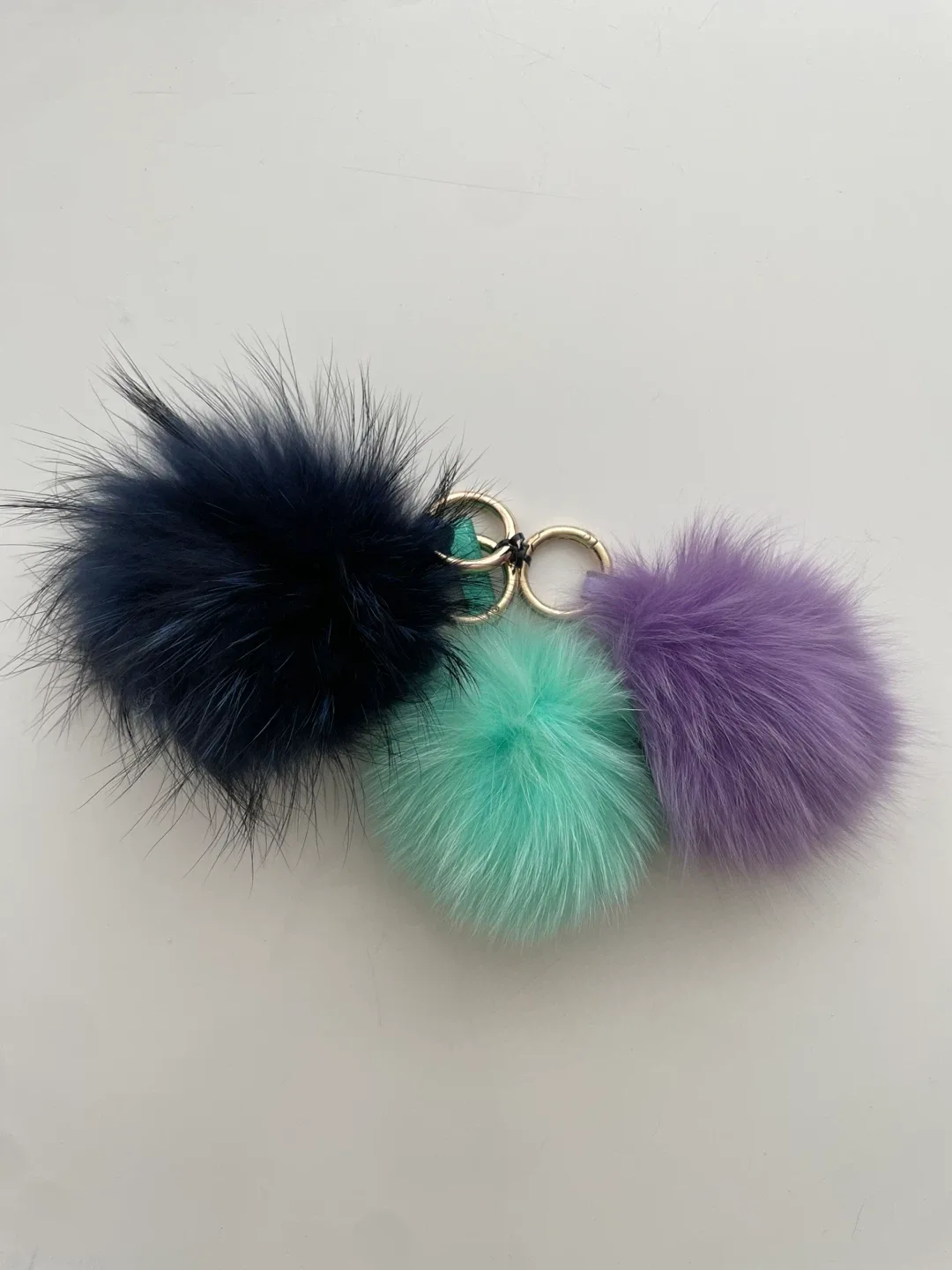 Fuzzy Pom Pom Keychains - Set of 3 thumbnail