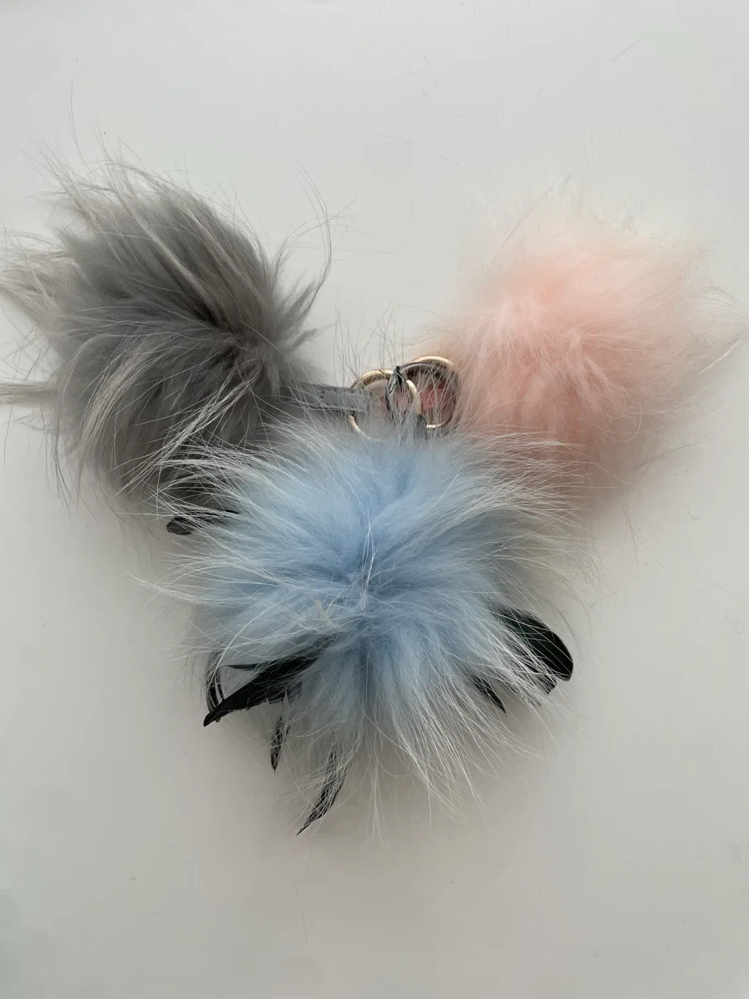 Fluffy Pom Pom Keychain - Gray, Pink, Blue thumbnail