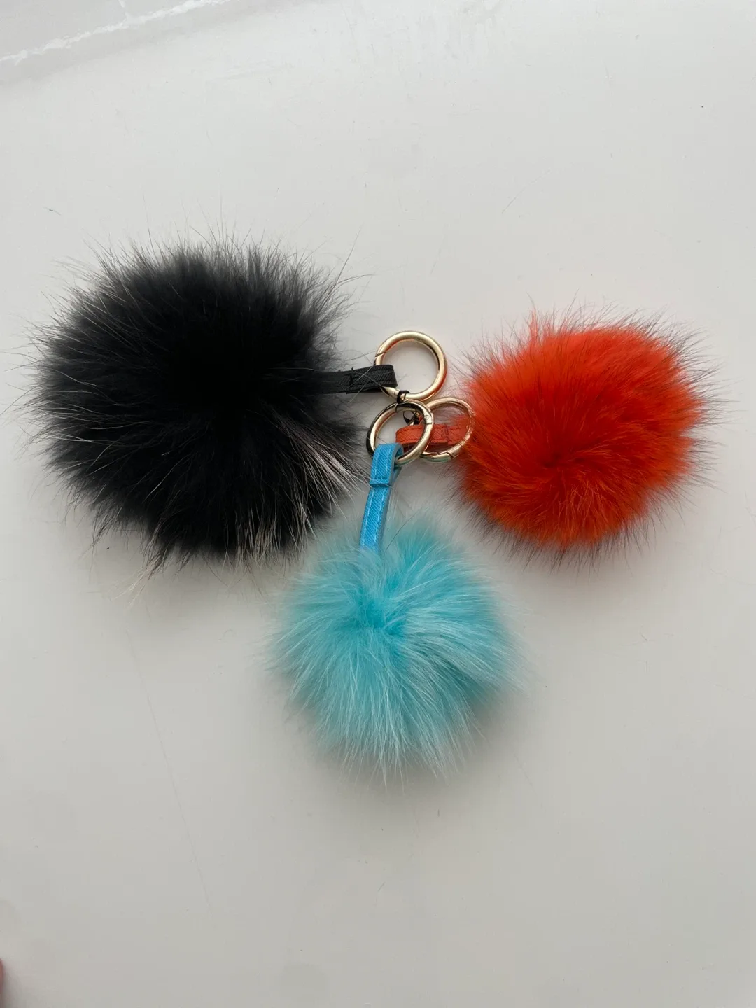 Fur Pom Pom Keychains - Black, Orange, Blue thumbnail