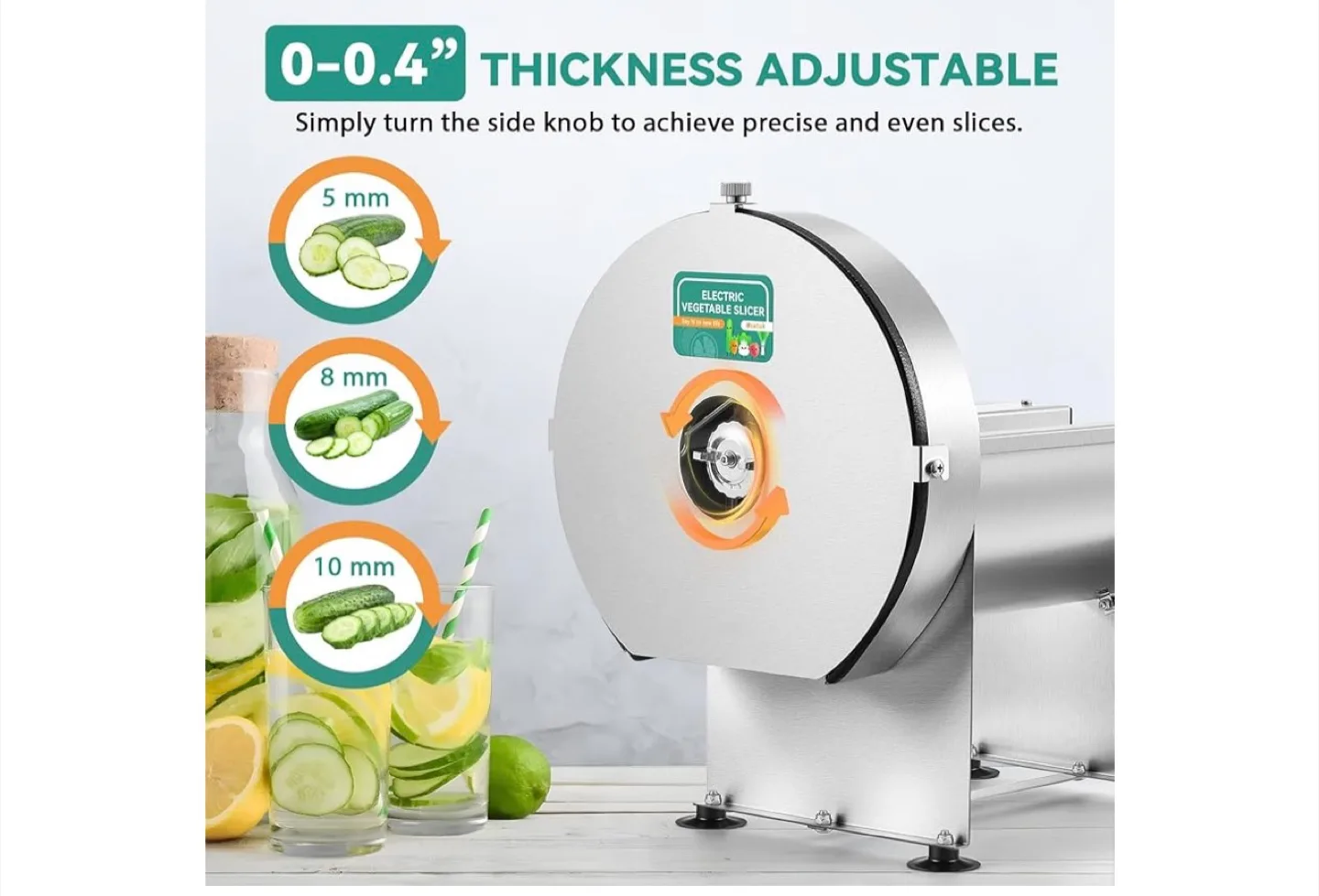 Electric Vegetable Slicer 0-0.4" Thickness Adjustable image indicator(2)