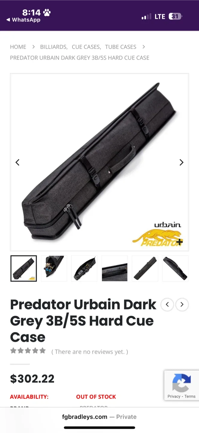 Predator Urbain Dark Grey 3B/5S Hard Cue Case thumbnail
