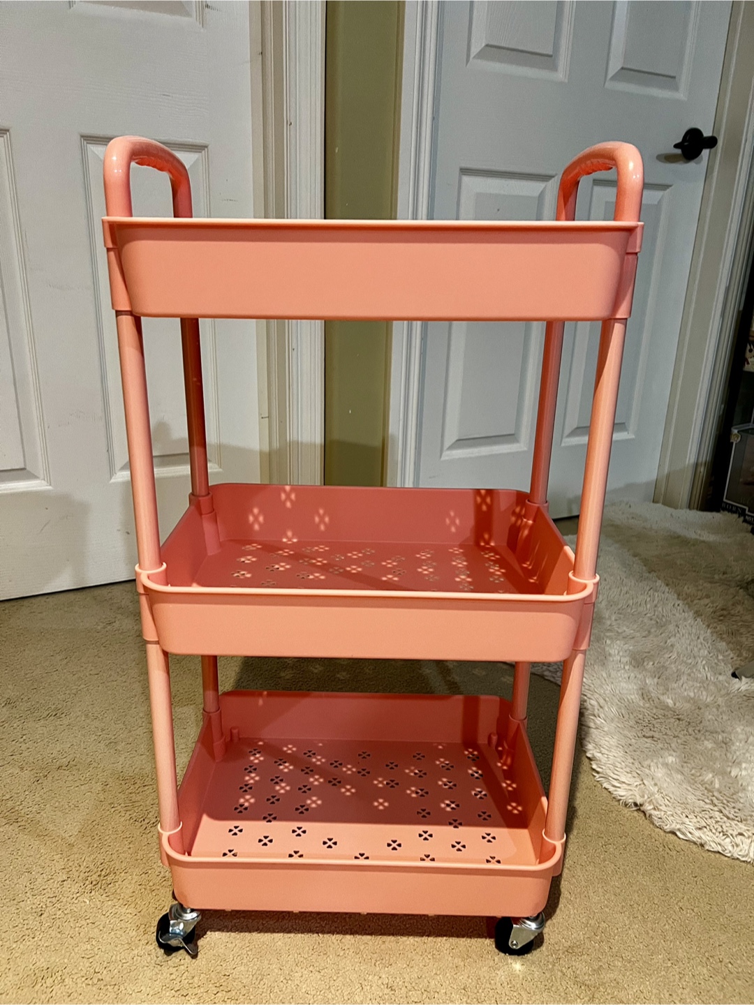Pink 3-Tier Rolling Cart