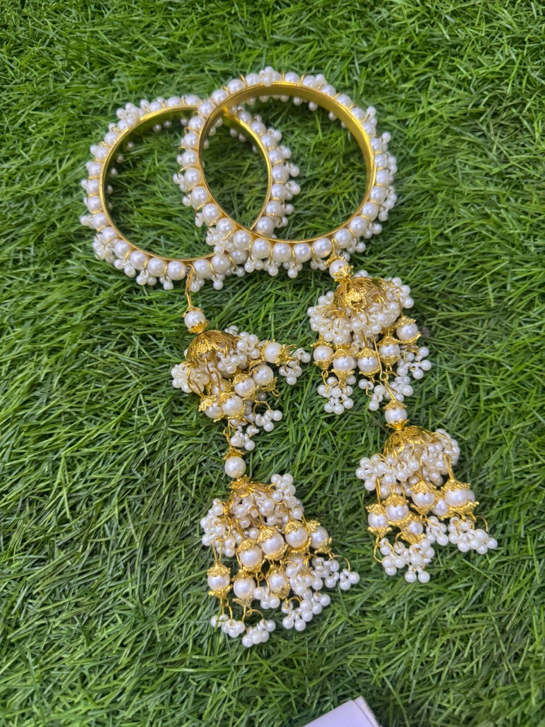 Pearl & Gold Bridal Bangles with Tassels