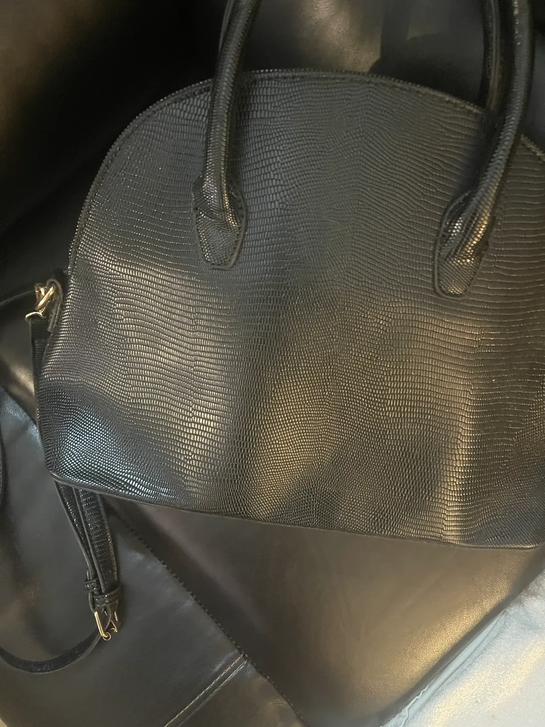 Black Dome Satchel Handbag