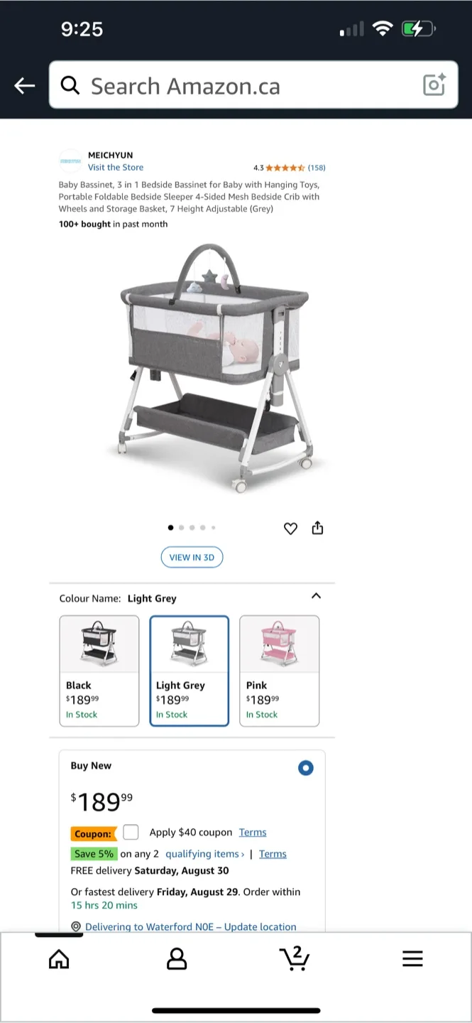 MEIGHYUN 3-in-1 Bedside Bassinet - Light Grey thumbnail