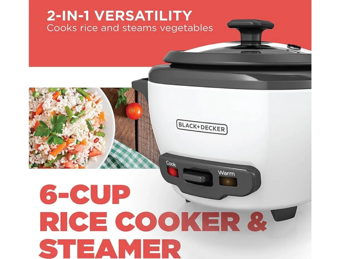 Black+Decker 6-Cup Rice Cooker & Steamer image indicator(4)