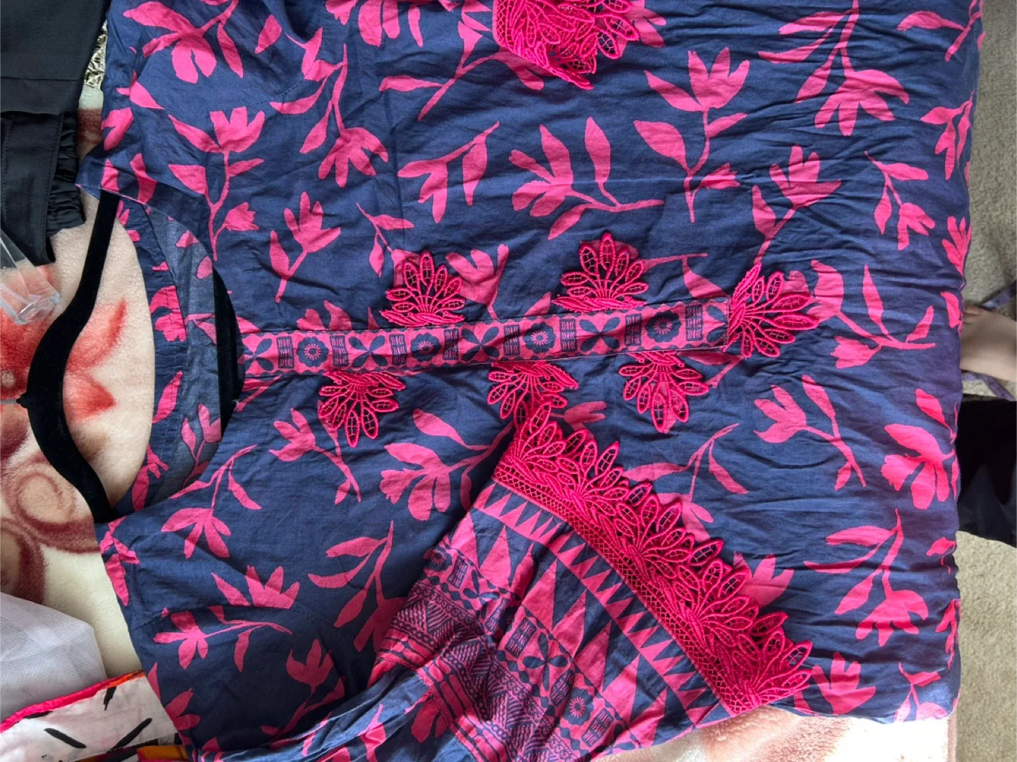 Floral Print Dress - Navy & Pink thumbnail