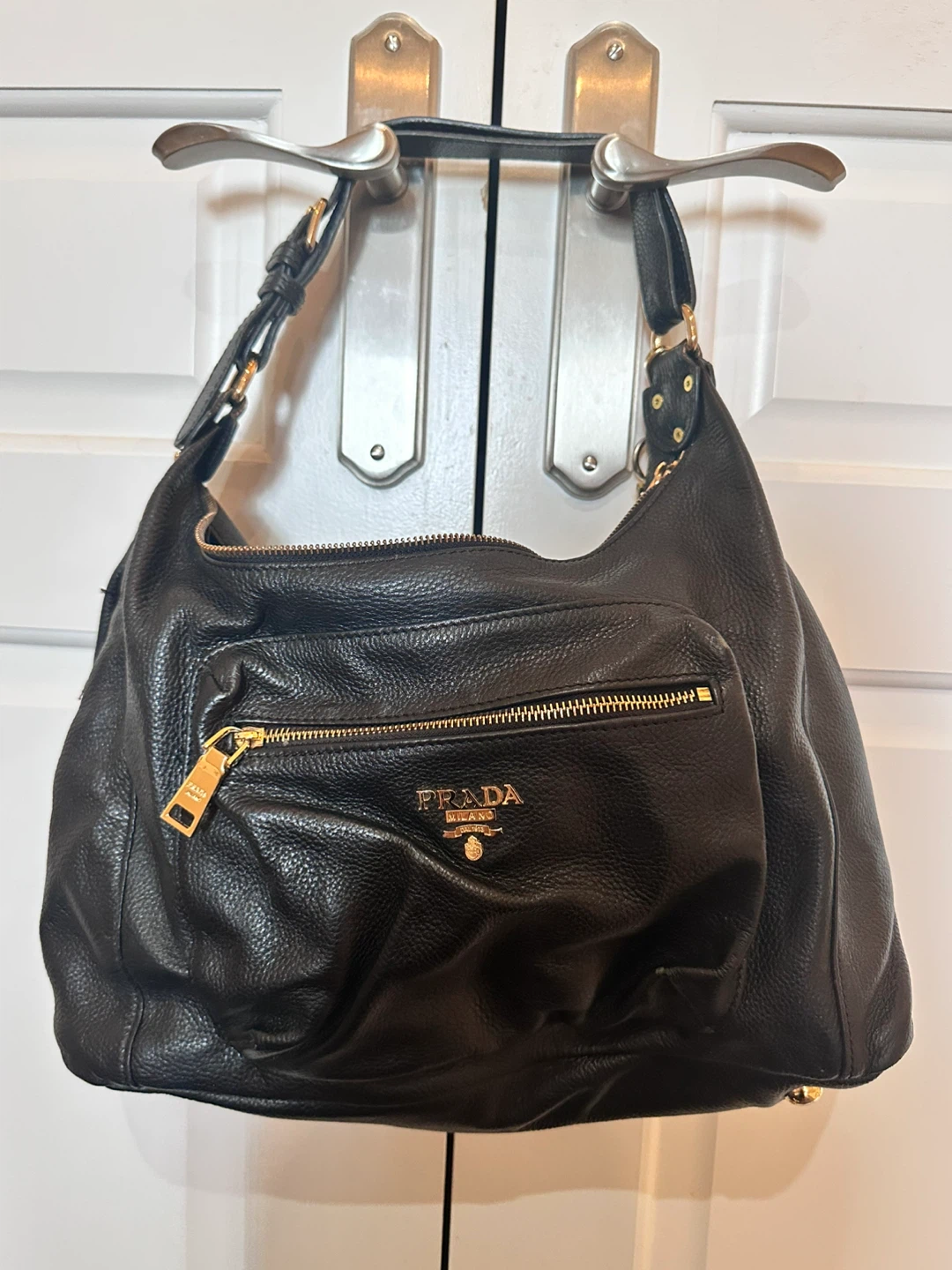 Prada Black Leather Hobo Bag