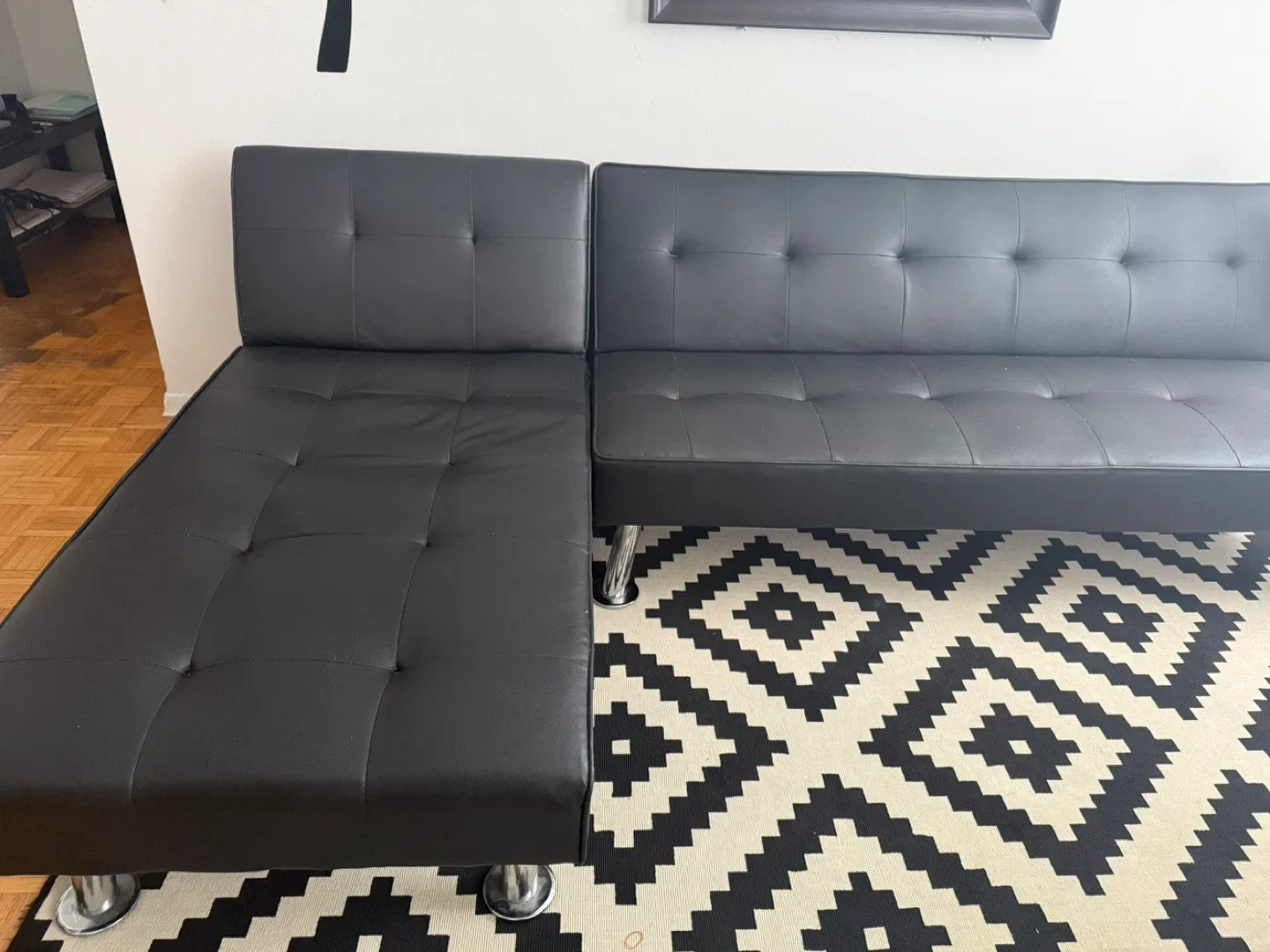 Black Faux Leather Sectional Sofa thumbnail