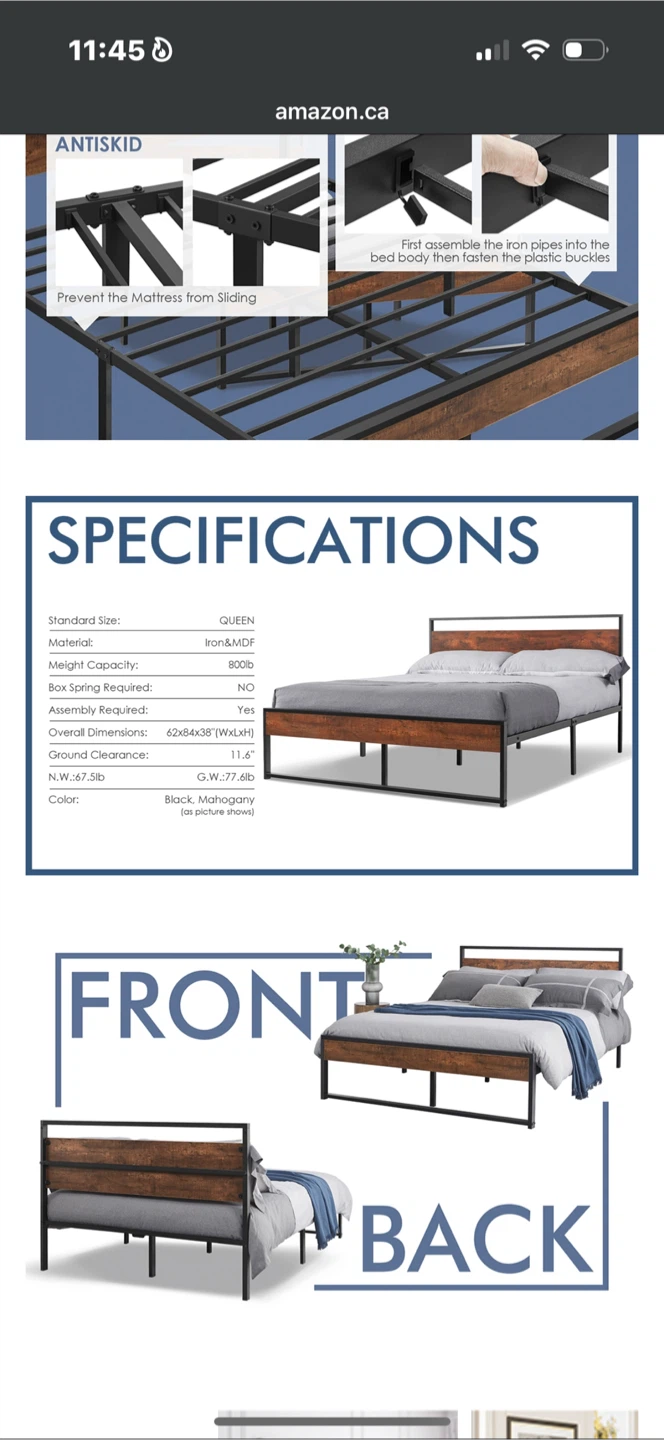 Queen Size Bed Frame - Black & Mahogany - photo 2