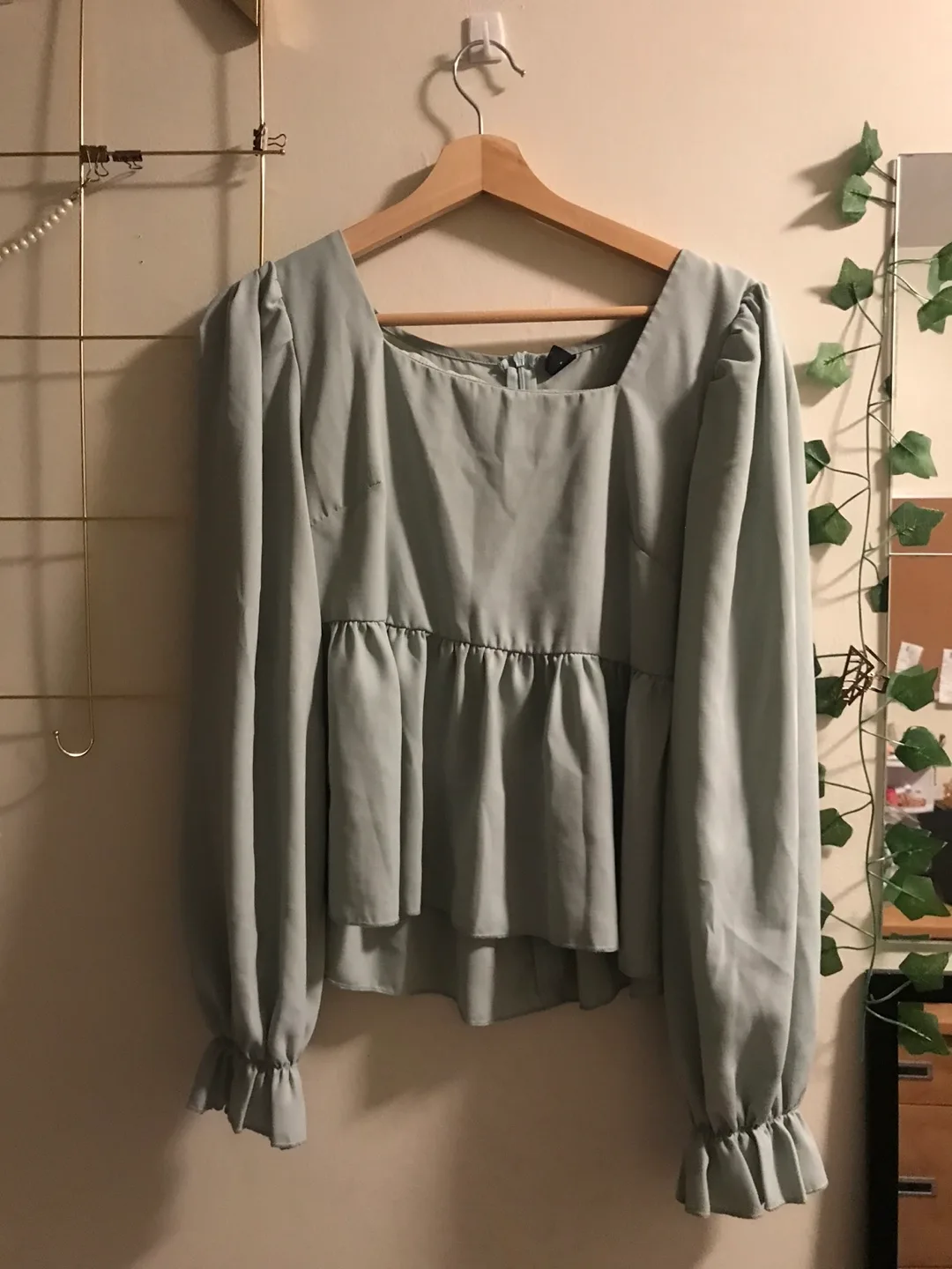 Shein Sage Green Peplum Top - Size L thumbnail