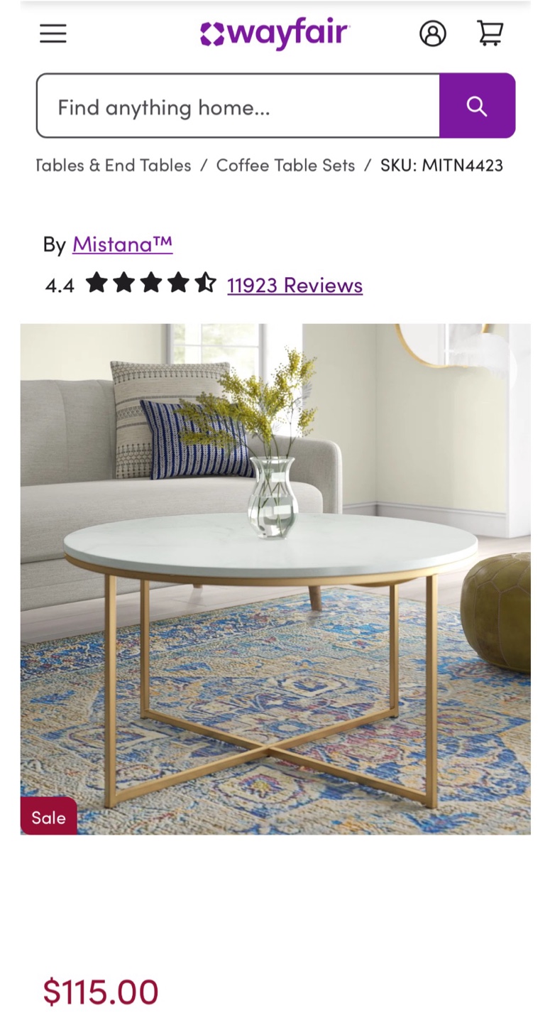 New Modern Round Coffee Table Gold and White - photo 2