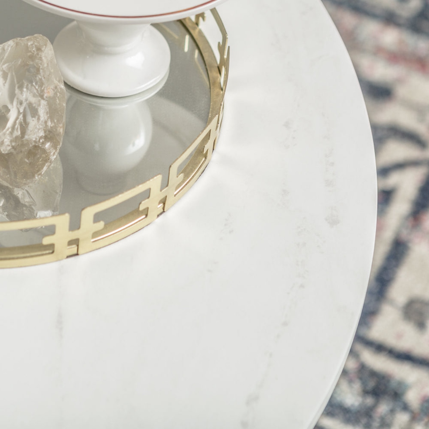 New Modern Round Coffee Table Gold and White - photo 4