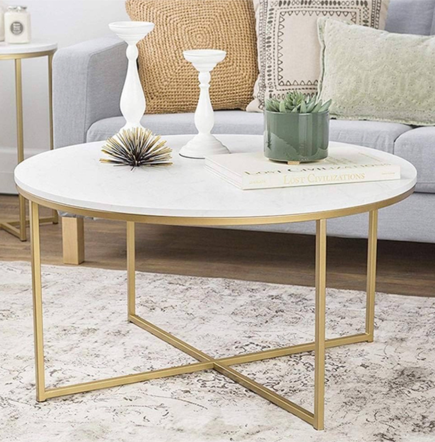 New Modern Round Coffee Table Gold and White - photo 3